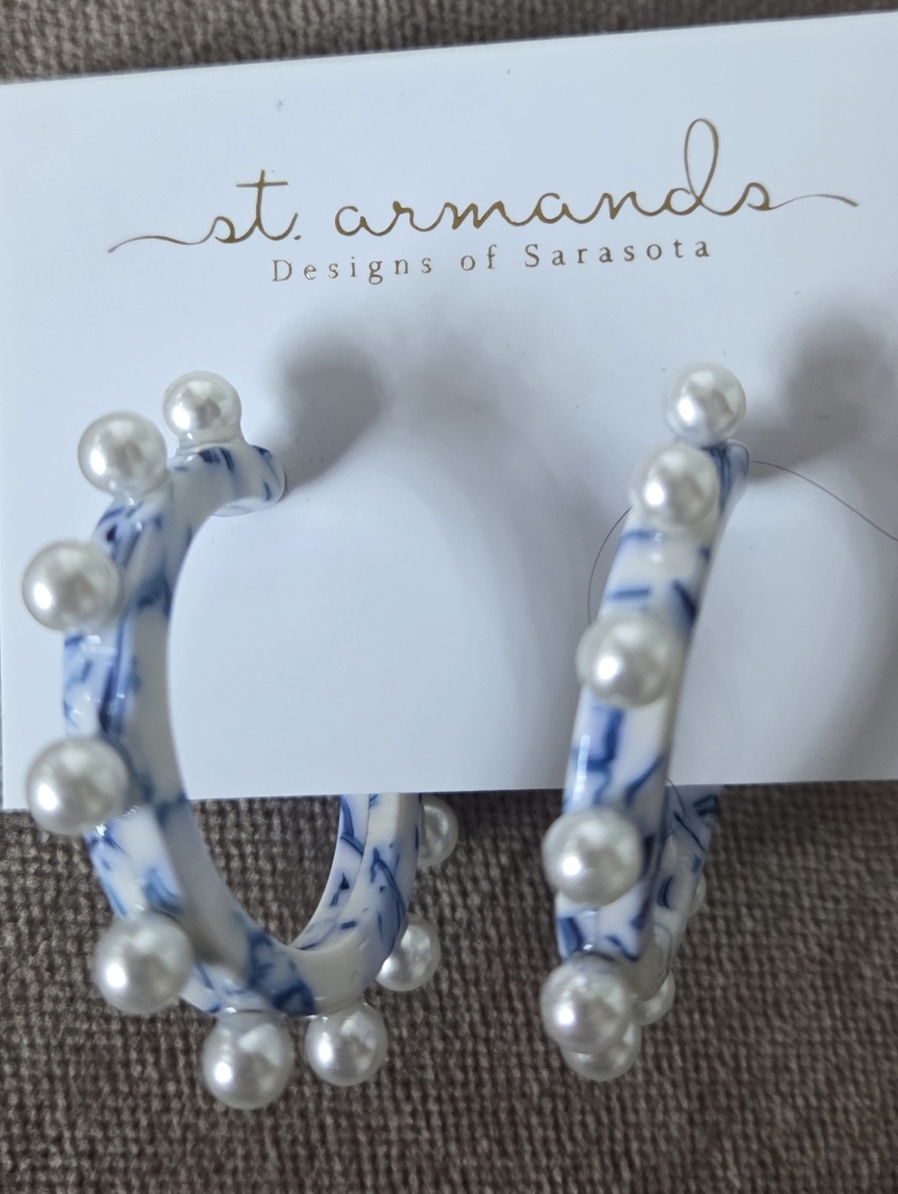 Boutique Blue Marble Pearl Hoop Earrings